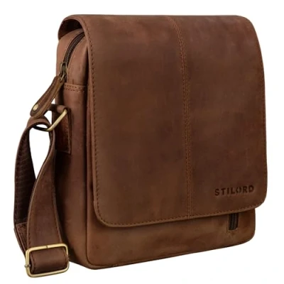 Afbeelding van STILORD &#039;Matt&#039; Leren Tas Heren Klein Vintage Schoudertas Boodschapperstas Echt Leer, Messina Bruin, S, bruin