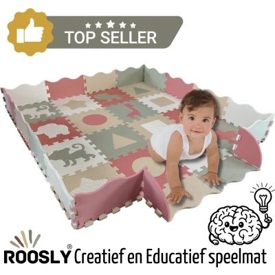 Afbeelding van Roolsy Speelmat Babygym Puzzelmat Baby en Peuters Foam Speelkleed met Opstaande Rand Vloerpuzzel Inclusief Opbergtas