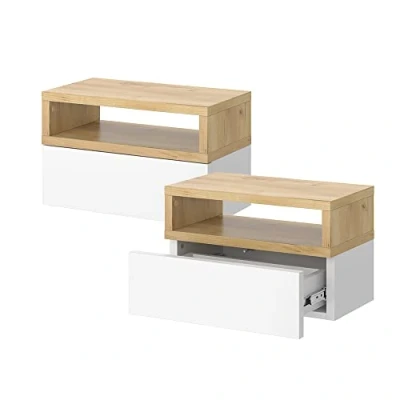 Afbeelding van Vicco Nachtkastje Urbano, Krachtige eik goud/Wit, 45 x 28 cm Set van 2