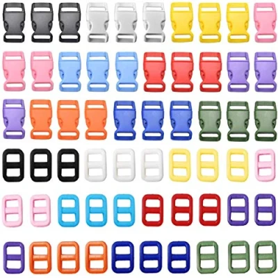 Afbeelding van liuer 120 stuks kunststof gespen, mini clip, gesp, clips, ontgrendelingsclips, clips met gespen voor paracord, riemschuifregelaar/touw/rugzak kinderen, hond (10 mm)