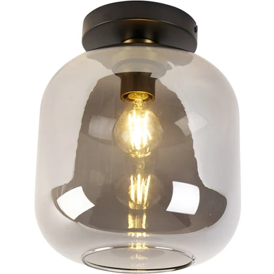 Afbeelding van QAZQA Smart plafondlamp zwart met goud en smoke glas incl. Wifi A60