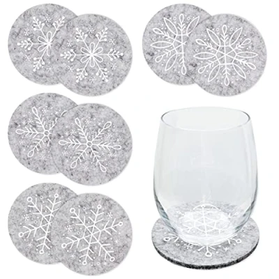 Afbeelding van Papierdrachen Onderzetter van vilt, kerstdecoratie, ijskristal, grijs, met hoogwaardige opdruk, tafeldecoratie, 1 stuk