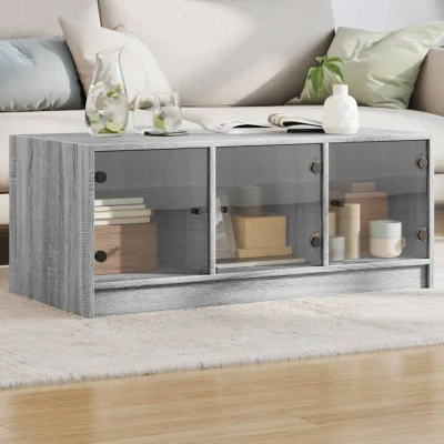 Afbeelding van Salontafel met glazen deuren 102x50x42 cm grijs sonoma eiken