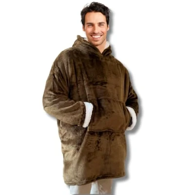 Afbeelding van PZL CONCEPT Plaid Sweater met extra grote mouwen, capuchon en zak eenheidsmaat 118 x 85 cm heren dames binnenkant wit sherpa, bruin, Bruin