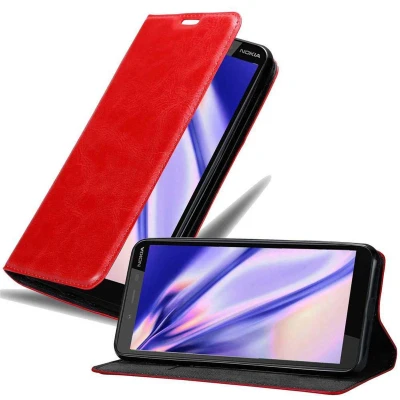 Afbeelding van Cadorabo Hoesje geschikt voor Nokia 1 PLUS in APPEL ROOD Beschermhoes met magnetische sluiting, standfunctie en kaartvakje Book Case Cover Etui