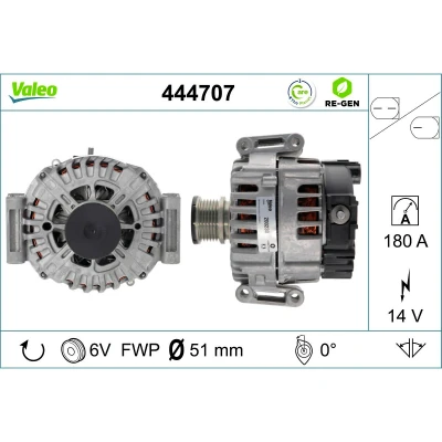 Afbeelding van VALEO 444707 Dynamo / Alternator 14V 180A MERCEDES BENZ: Sprinter 3.5 T Van, Vito Mixto, Minibus