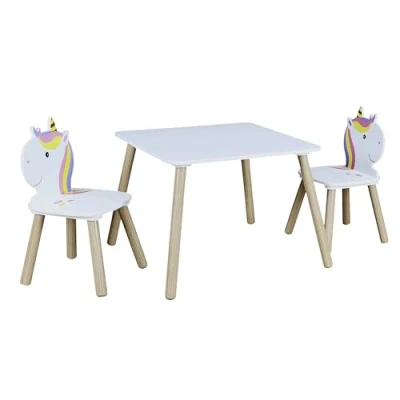 Afbeelding van HOME DECO KIDS Tafel en 2 stoelen, eenhoorn, Lily, kinderen, decoratie, slaapkamer, meubels, wit fuchsia turquoise paars, 55,00 x 43,00 cm