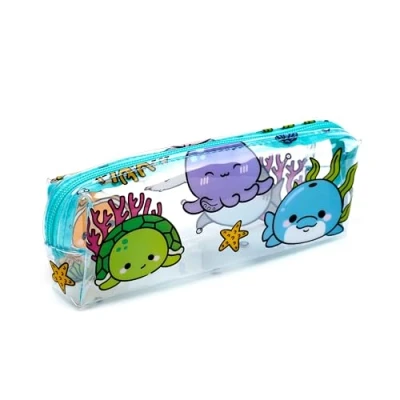 Afbeelding van Etui/Pennenzak Adoramals Oceaan Cartoon Transparant&amp;Blauw/Rits 7x19x4cm