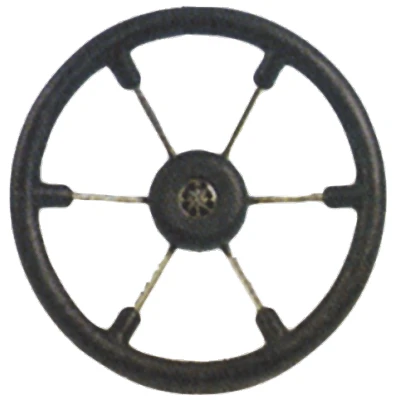 Afbeelding van 6 spaaks stuurwiel leader tanegum rvs met zwarte polyurethaan rand a=370mm. b=100mm