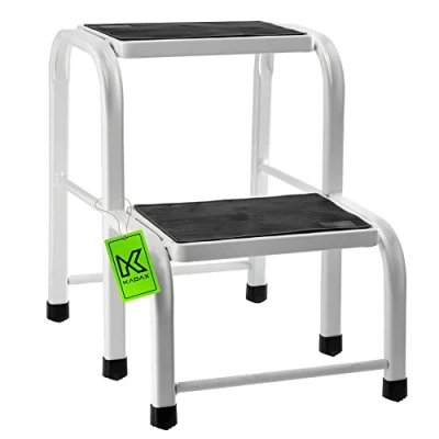 Afbeelding van KADAX Stalen trapkruk, huishoudladder tot 150 kg, transportkruk met antislip voeten, huishoudladder, aluminium kruk (2 niveaus)