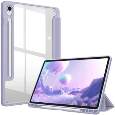 Afbeelding van Fintie Hybride hoes voor Samsung Galaxy Tab S9 FE 10,9 inch / 11 2023 tablet met penhouder Schokbestendige beschermhoes transparante harde achterkant pastelpaars