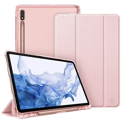 Afbeelding van Fintie beschermhoes voor Samsung Galaxy Tab S8 11 inch 2022 / S7 2020, Silm met transparante achterkant, slaap /waakfunctie, roségoud