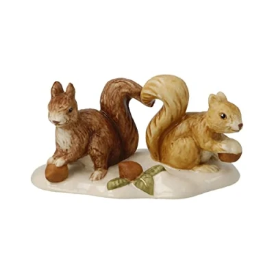 Afbeelding van Goebel Kerst Decoratief beeld / figuur Eekhoorns op zoek naar voedsel Aardewerk 7cm