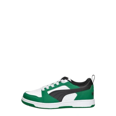 Afbeelding van Puma Rebound V6 Unisex Sneakers laag voor kinderen, Maat: 29, White/black/archive green Hoogwaardig imitatieleer
