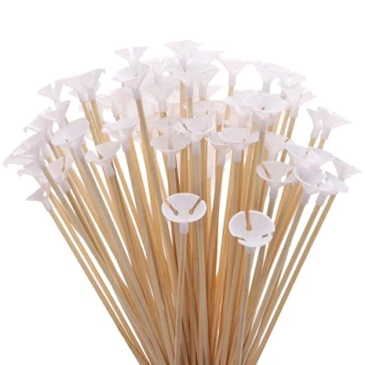 Afbeelding van Toyland® 100 stuks bamboestokken en bekers voor ballonnen van 32 cm, milieuvriendelijk, herbruikbaar recyclebaar, feestdecoratie