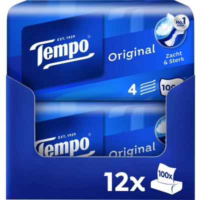Afbeelding van Tempo tissues Original Voordeelbox 12 x 100 stuks = 1200 zakdoekjes