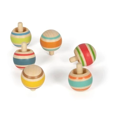 Afbeelding van Small Foot Houten Tollen Gestreept, Set van 6