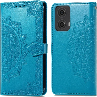 Afbeelding van iMoshion Hoesje Geschikt voor Motorola Moto G04 / G24 Met Pasjeshouder Mandala Bookcase Turquoise