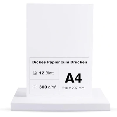 Afbeelding van 12 vellen A4 300 g/m² fotopapier, wit, dik premium papier, om af te drukken