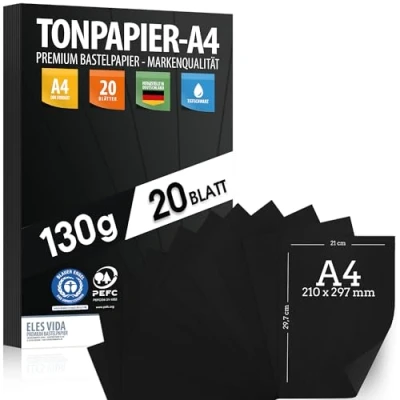 Afbeelding van Zwart gekleurd papier, A4, 130 g/m², stabiel knutselpapier en kleurrijke bladeren, voor kinderen knutselen, knutselaccessoires creatieve geschenken, bedrukbaar, A4 formaat