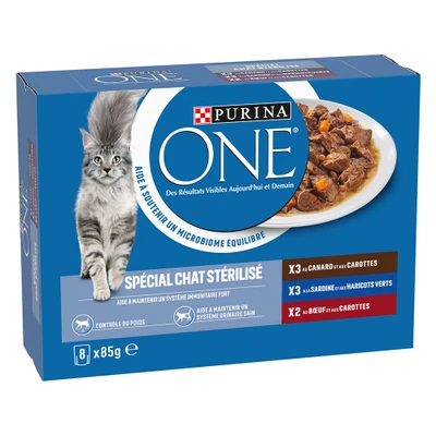 Afbeelding van 8x 85g Gemengd Pak Purina ONE Gesteriliseerd Kat Eend, Rund, Sardine Nat Kattenvoer