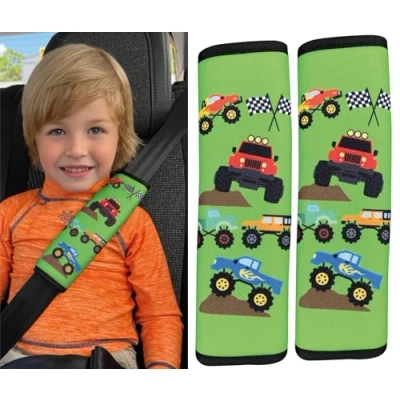 Afbeelding van HECKBO Monster Truck 2 x veiligheidsgordel voor kinderen, 21 6 cm, gordelbeschermer, kussen, autostoel, riem, gordelkussen stoelverhoging en gordelbescherming