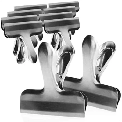 Afbeelding van COM FOUR® 10 x middelgrote vergrendelingsclips, voor voedselzakken en zakken, roestvrijstalen clips, het vergrendelen vers houden van levensmiddelen (10 stuks, zilverkleurig, medium)