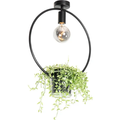 Afbeelding van QAZQA Moderne plafondlamp zwart met glas rond Roslini