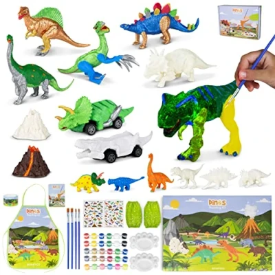 Image de Dinosaure Jouet Garcon Kit Peinture avec 16 Figurines BONNYCO Activites Manuelles pour Enfants Phosphorescence, Loisirs Creatifs, Enfant 3 4 5 6 7 8 9 10 Ans Cadeau Anniversaire, Noël
