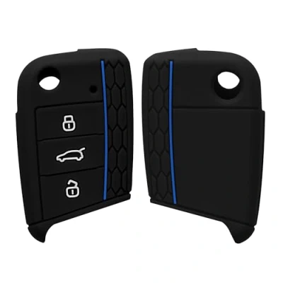 Afbeelding van kwmobile Autosleutel hoesje geschikt voor VW Golf 7 MK7 3 knops behuizing in zwart / blauw