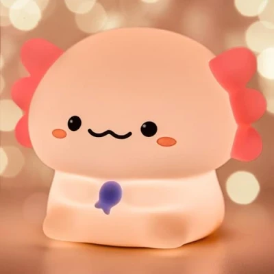 Afbeelding van GIBOHOM Axolotl nachtlampje voor kinderen, dimbaar, led, siliconen, touch bediening, met 30 minuten, oplaadbaar via USB, cadeau baby
