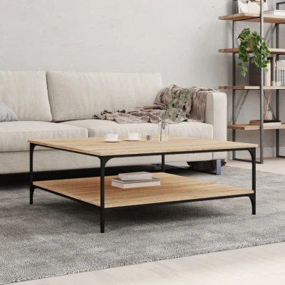 Afbeelding van Salontafel 100x100x40 cm bewerkt hout sonoma eikenkleurig