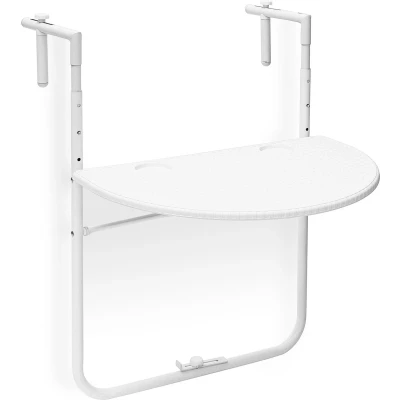 Afbeelding van Relaxdays balkontafel inklapbaar, balkon tafel rotan, hangtafel reling wit