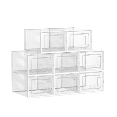 Afbeelding van SONGMICS Schoenendozen, set van 18, schoenopbergers, opvouwbaar, voor maten tot 46, transparant en wit LSP18MWT
