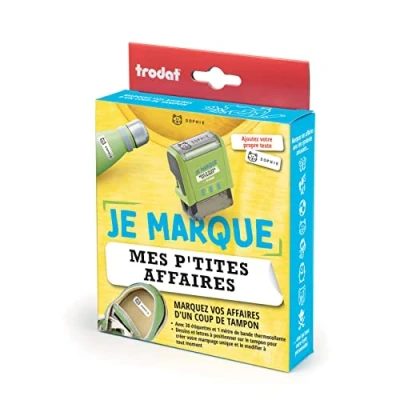 Afbeelding van Trodat Stempel &quot;Ik zet mijn naam op spullen&quot;, markeer de spullen van je kinderen met een complete en aangepaste set, etiketten + letters tekeningen, ideaal voor het markeren kleding.