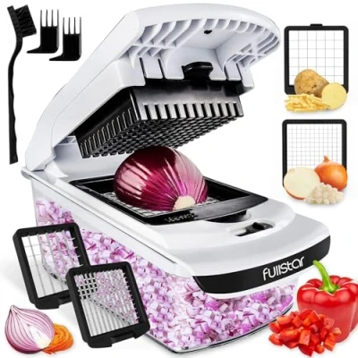 Afbeelding van Multifunctionele groentesnijder, handmatige groentesnijder en kubus, ui, wortel, komkommer, tomaten, fruit, keukenaccessoires (2 in 1 wit)