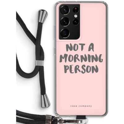 Afbeelding van Case Company® hoesje met Koord geschikt voor Samsung Galaxy S21 Ultra Morning person Telefoonhoesje Zwart Bescherming aan alle Kanten en Over de Schermrand