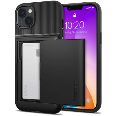 Afbeelding van Spigen Slim Armor Cardslot Case hoesje geschikt voor iPhone 14 zwart