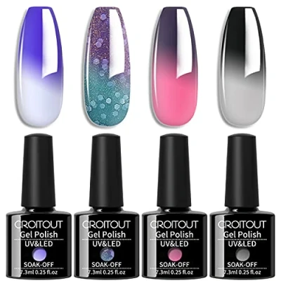 Afbeelding van Croitout Shellac UV gelnagellak, kleurverandering, meerkleurig, uitwisbaar, kameleon motief, 7,3 ml, 4 stuks