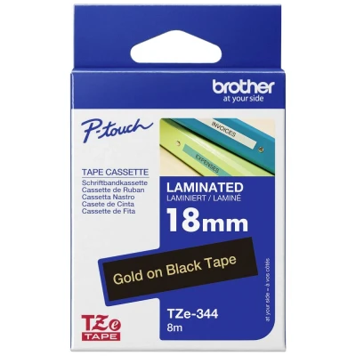 Afbeelding van Brother TZe 344 Tape Goud op zwart (18 mm)