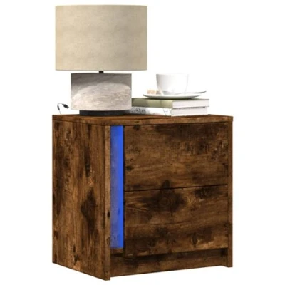 Image de vidaXL Armoire de chevet et lumières LED chêne fumé bois d&#039;ingénierie852027