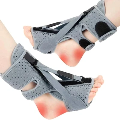 Afbeelding van YBFBSJK Nachtbrace voor Plantaire fasciitis Verstelbare bandjes Pijnverlichting verlichting Achilles tendinitis Grijs