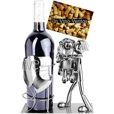Afbeelding van BRUBAKER Flessenhouder liefdespaar metalen sculptuur cadeau met wenskaart