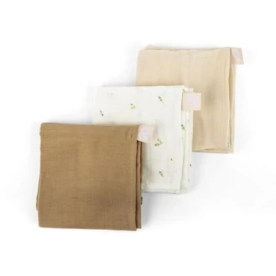 Afbeelding van doomoo Lovely Set van 3 superzachte tetradoeken Sweety Cream Biologisch katoengaas Superzacht, absorberend &amp; multifunctioneel 70x70 cm