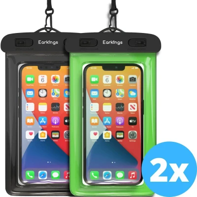 Afbeelding van Waterdichte telefoonhoesjes Set van 2 stuks zwart &amp; groen