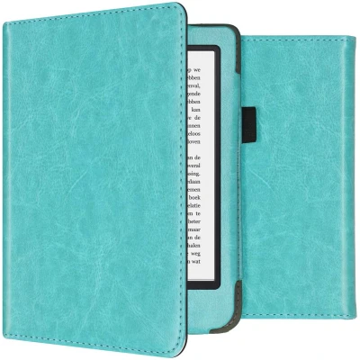 Afbeelding van Hoesje geschikt voor Kobo Clara 2E E reader iMoshion Vegan Leather Bookcase Ook Tolino Shine 4 Lichtblauw