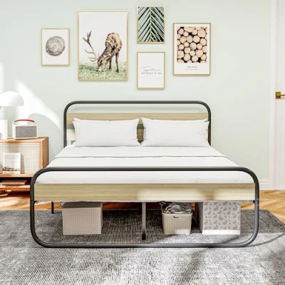 Afbeelding van HOMCOM Bedframe voor tweepersoonsbed, 160 x 200 cm, industriële stijl, tweepersoonsbed met opbergruimte onder het bed, lattenbodem, hoofdeinde en voeteneinde, eenvoudige montage,