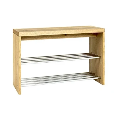 Afbeelding van Schoenenrek met verchroomde planken Draagvermogen 85 kg Eikenhouten design
