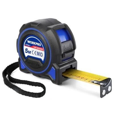 Afbeelding van WORKPRO meetlint 5 m dubbele rem meetlint, bandblokkering, zwarte magnetische haak, nulpositie, van staal met 27 mm nylon coating, nauwkeurige meting voor ingenieurs