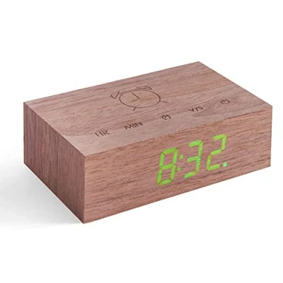 Afbeelding van Gingko Flip Click Clock Alarmklok Walnoot/LED Groen